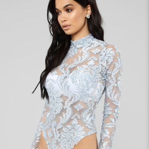 Pastel embroidered bodysuit with mock neck